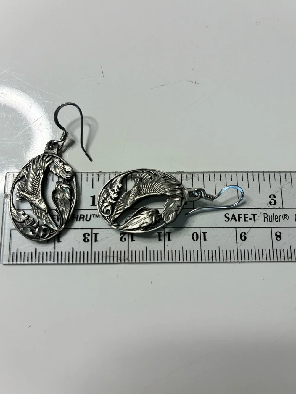 Lot of 2 Signed Dangling Earrings Diamond Cut Eagles  & Golden Beaded Floral EUC